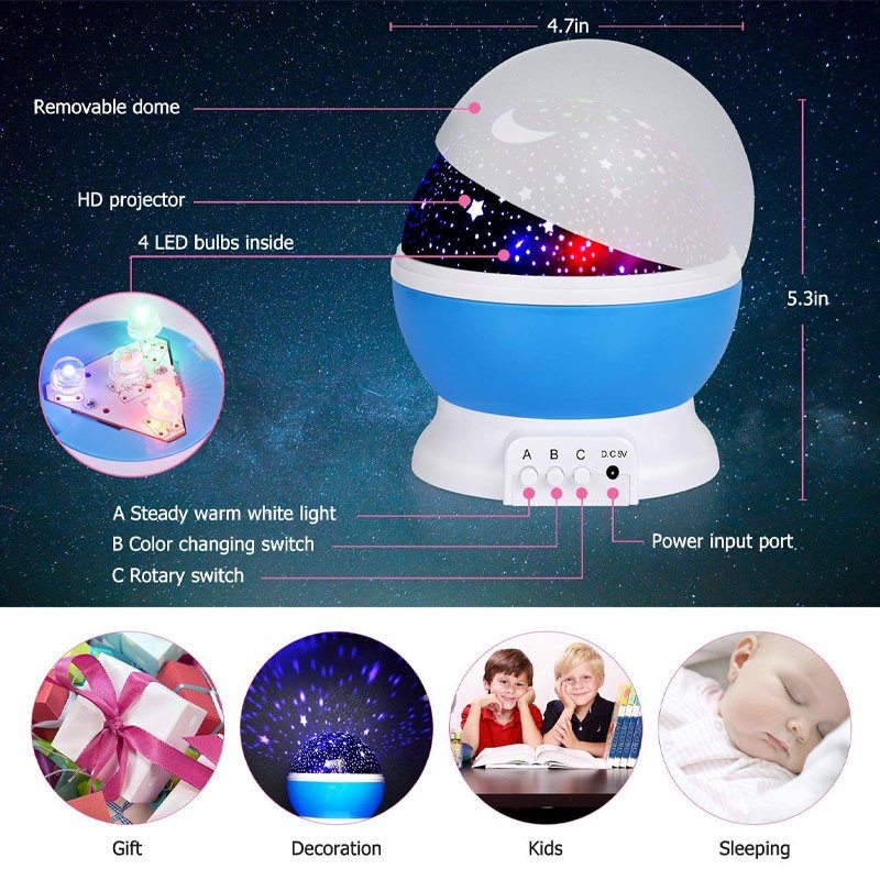 Kids Star Night Projector Lamp Baby Nursery Night Light Desk Lamp with 8 Light Color USB 360 Degree Rotating Star Projector Gifts for Baby Kid Children Bedroom Birthday Party Christmas Decorations 
