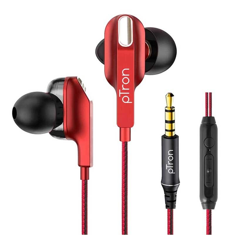 pTron Boom Lite in-Ear Wired Earphones with Stereo Sound - Red