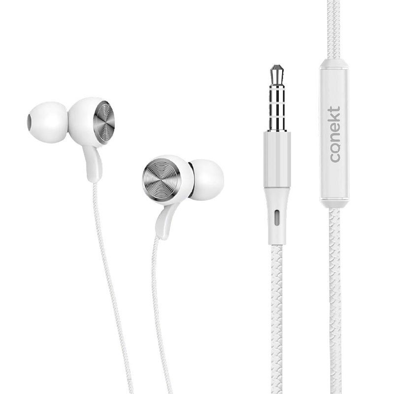 Conekt M11 Pop Wired Earphones with HD Sound, Multi-Function Button, in-line Mic Tangle Free Cable Metal Ear Shell (White)