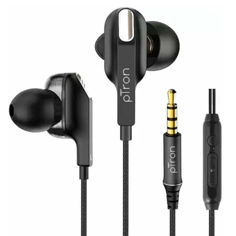 pTron Boom Lite in-Ear Wired Earphones with Stereo Sound - Black