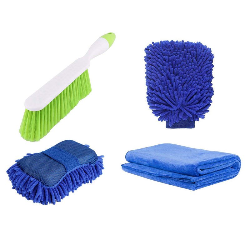 Conwey Cleaning Brush, Microfiber Sponge, Microfiber Gloves and Cloth; Large Size; Multicolored -Combo Set of 4