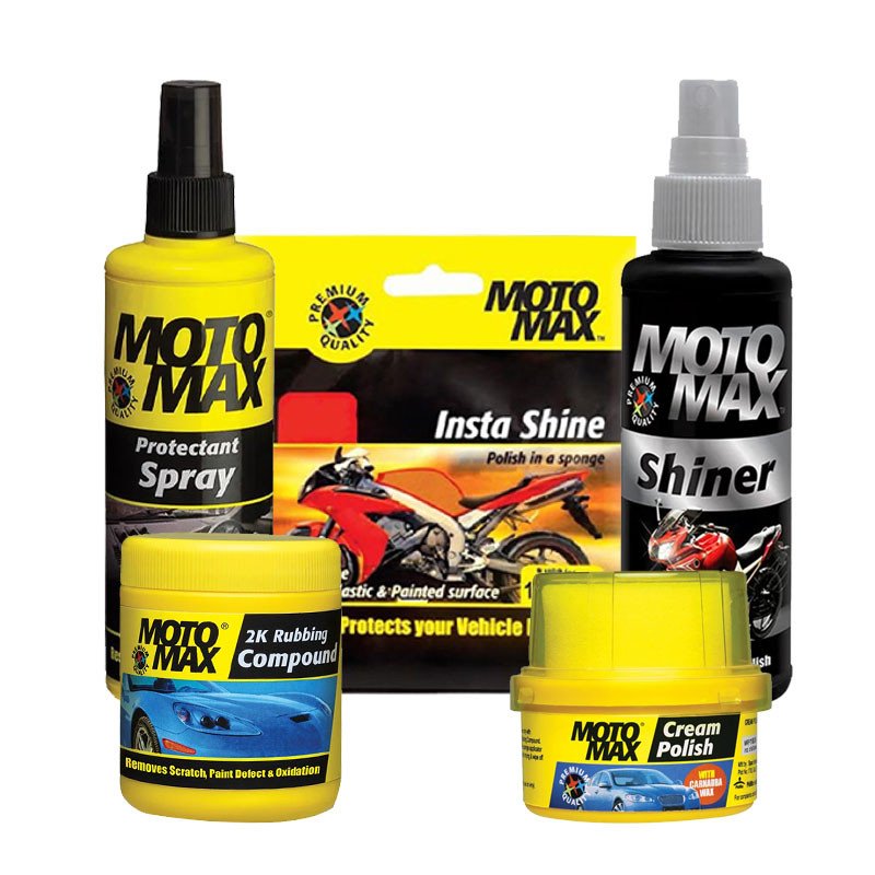 Motomax Protectant, Shinner,insta shine sponge,2k Rubbing and cream polish